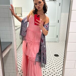 Elegant Pink Strapless Tiered Dress